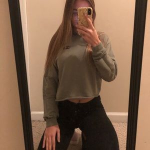 PINK Victoria’s Secret Army Green Cropped Hoodie